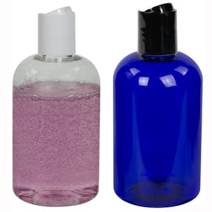 PET Squat Boston Round Bottles with Disc-Top Dispensing Caps