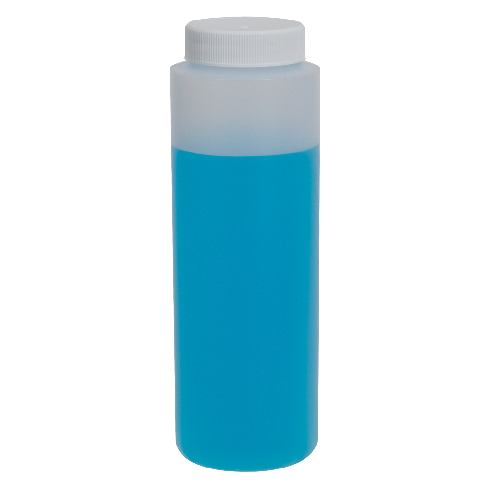 8 oz. Natural HDPE Wide Mouth Cylindrical Bottle with 38/400 White