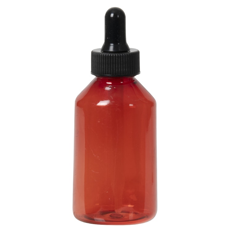 2 oz. Amber Plastic Graduated Oval Bottle with Dropper Cap