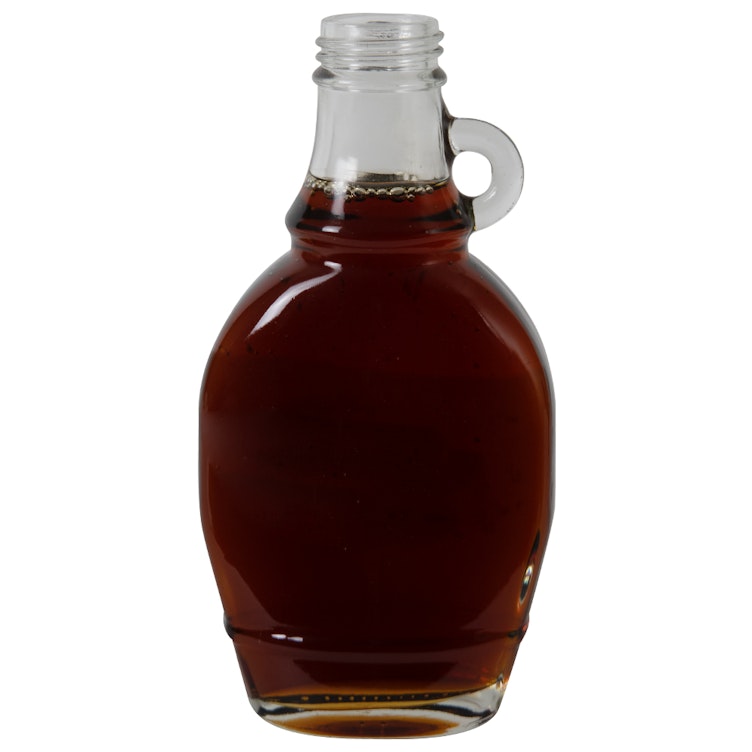 6.4 oz. (189mL) Clear Glass Oval Syrup Bottle with 28/400 Neck & Finger Loop Handle (Cap Sold Separately) - Case of 12