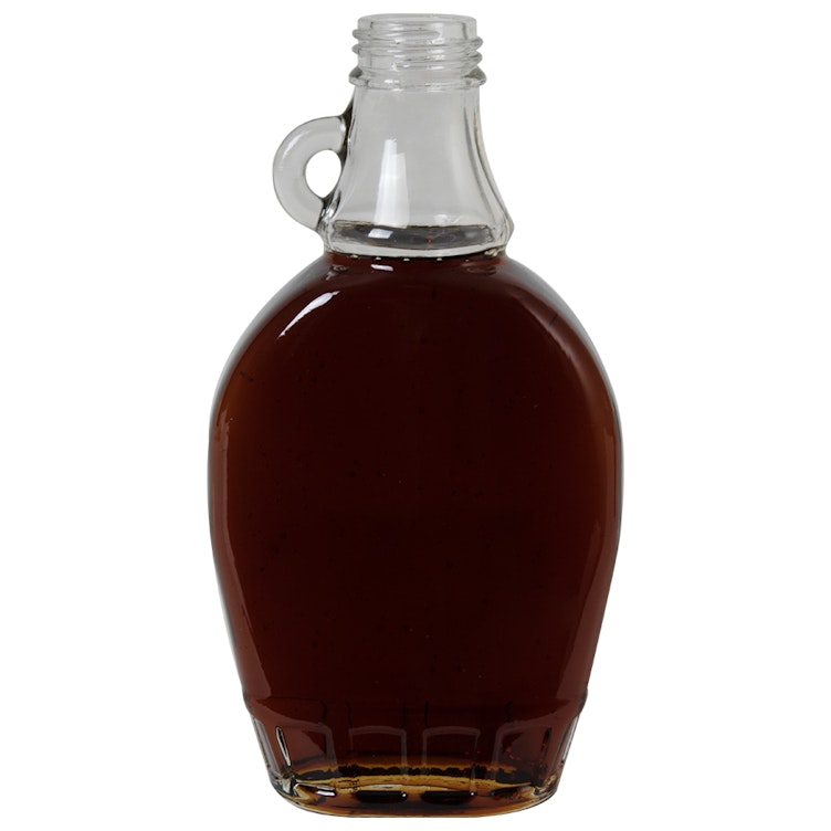 8.45 oz. (250mL) Clear Glass Oval Syrup Bottle with 28/400 Neck & Finger Loop Handle (Cap Sold Separately) - Case of 12