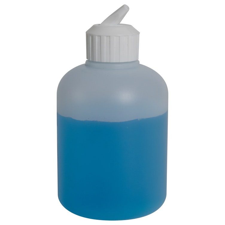 8 oz. Natural HDPE Celebrity Boston Round Bottle with 28/400 White Ribbed Flip-Top Dispensing Cap
