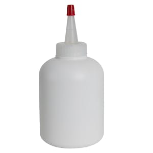 8 oz. White HDPE Celebrity Boston Round Bottle with 28/400 Natural Yorker Dispensing Cap