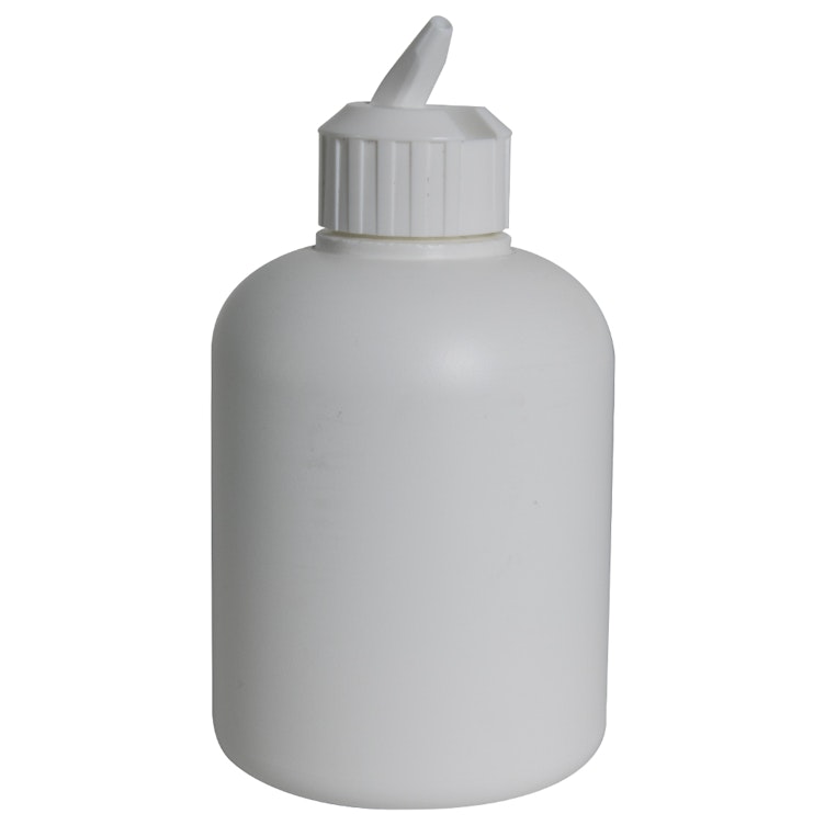 8 oz. White HDPE Celebrity Boston Round Bottle with 28/400 White Ribbed Flip-Top Dispensing Cap