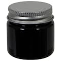 1 oz. Black PET Straight-Sided Round Jar with 38/400 Brushed Silver Aluminum Cap with Foam Liner