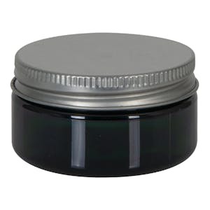 2 oz. Dark Green PET Straight-Sided Round Jar with 58/400 Brushed Silver Aluminum Cap with Foam Liner