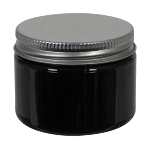 3 oz. Black PET Straight-Sided Round Jar with 58/400 Brushed Silver Aluminum Cap with Foam Liner