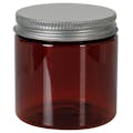 4 oz. Amber PET Straight-Sided Round Jar with 58/400 Brushed Silver Aluminum Cap with Foam Liner