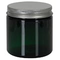 4 oz. Dark Green PET Straight-Sided Round Jar with 58/400 Brushed Silver Aluminum Cap with Foam Liner