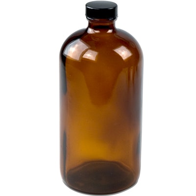 32 oz. Amber Boston Round Glass Bottles with 33/400 Polycone-lined Caps