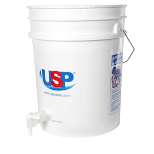Premium White 5 Gallon Tamco® Modified Bucket with Spigot & USP Logo
