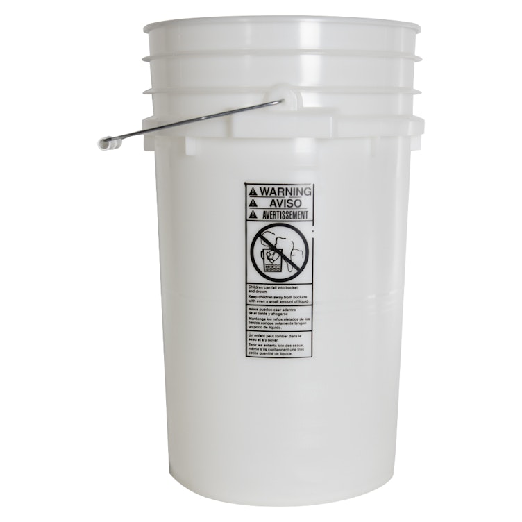 6 gallon White HDPE Bucket / Open Head Pail with Safety Warning Label, case/ 6