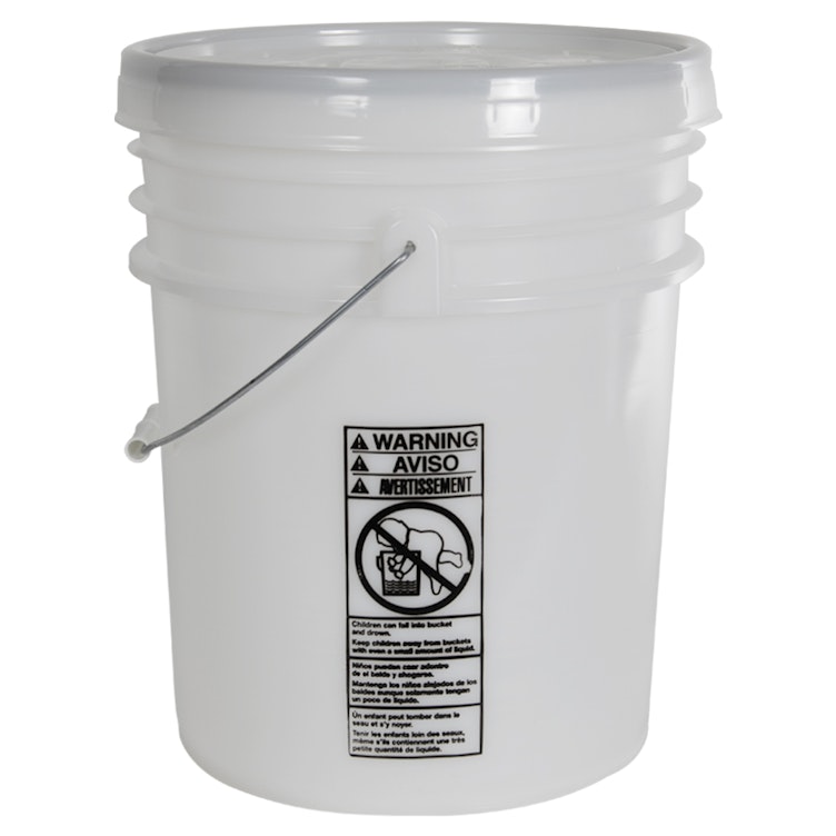 UN Rated White 5 Gallon Bucket w/Metal Handle & Lid w/Rieke Pour Spout
