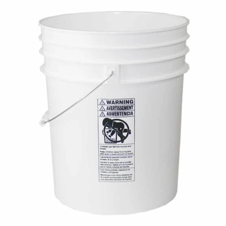 5 Gallon White HDPE Premium Round Bucket with Wire Bail Handle & Plastic Hand Grip (Lid sold separately)