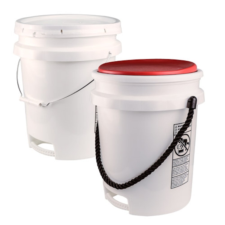 5 Gallon Square Plastic Buckets (White) w/ Wire Bale Handle & Grip