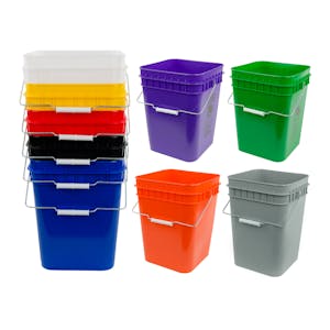 BayTec - 5.3 Gallon Square Ez Stor Plastic Bucket and lid, w/Handle, 6 Pack