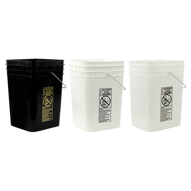 5 Gallon Square Bucket with Lid, Black - 6 Pack