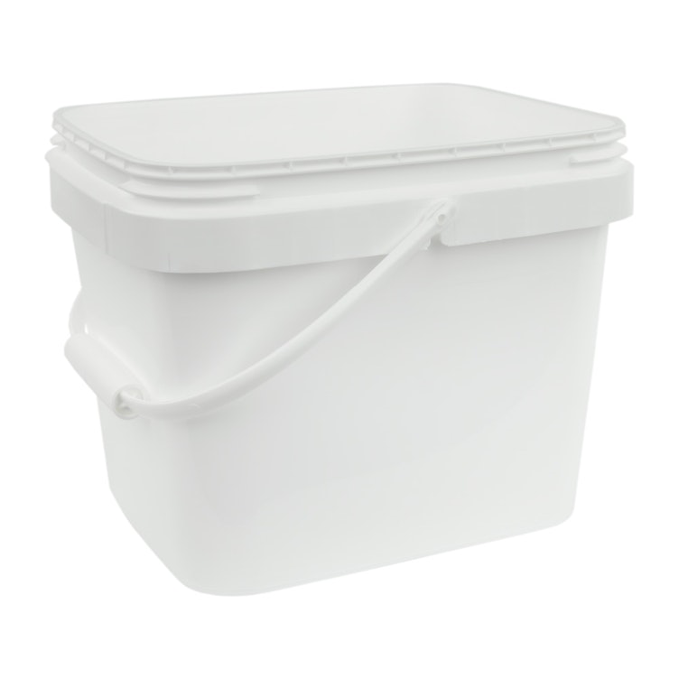 White Plastic Buckets with Lids and Handles, Plastics Pails