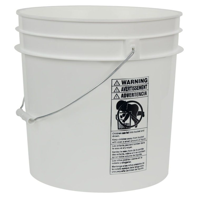 4-1/4 Gallon White HDPE Premium Round Bucket with Wire Bail Handle & Plastic Hand Grip (Lid sold separately)