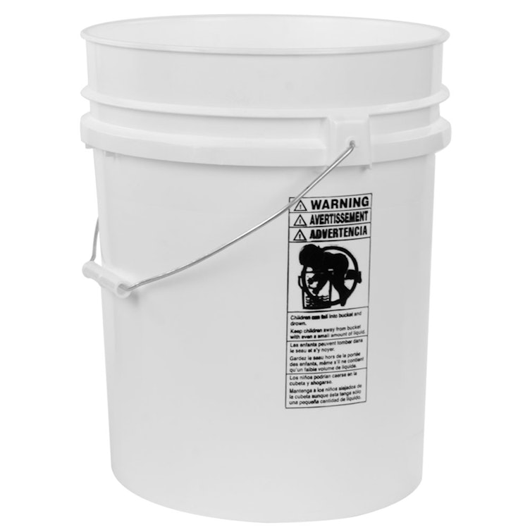 5-1/4 Gallon White HDPE Premium Round Bucket with Wire Bail Handle & Plastic Hand Grip (Lid sold separately)
