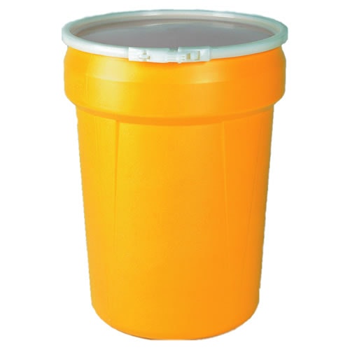 30 Gallon Yellow Open Head Poly Drum with Plastic Lever-Lock Ring