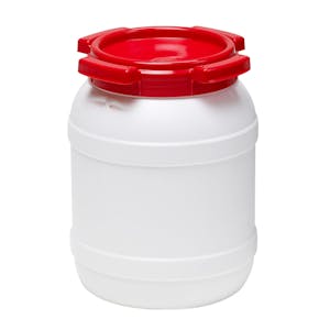 1.6 Gallon White UN Rated HDPE Wide Mouth Drum with Red Lid - Stackable