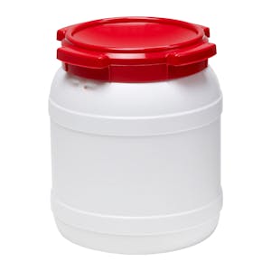 4 Gallon White UN Rated HDPE Wide Mouth Drum with Red Lid - Stackable