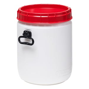 9 Gallon White UN Rated Open Drum with Red Lid & Hand Grip