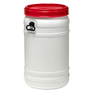 29.1 Gallon White UN Rated Open Drum with Red Lid & Hand Grip