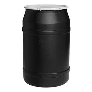 55 Gallon Black Straight-Sided Open Head Poly Drum with Plain Lid & Plastic Lever-Locking Ring