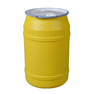 55 Gallon Yellow Straight-Sided Open Head Poly Drum with 2" & 3/4" Bungs Lid & Metal Lever-Locking Ring