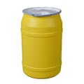 55 Gallon Yellow Straight-Sided Open Head Poly Drum with 2" & 3/4" Bungs Lid & Metal Lever-Locking Ring
