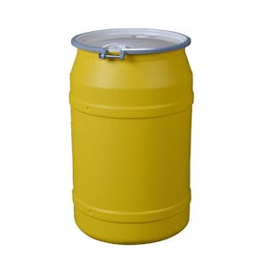 55 Gallon Yellow Straight-Sided Open Head Poly Drum with 2" & 2" Bungs Lid & Metal Bolt Ring