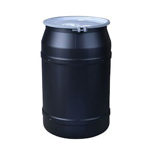 55 Gallon Black Straight-Sided Open Head Poly Drum with 2" & 2" Bungs Lid & Metal Bolt Ring