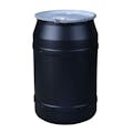 55 Gallon Black Straight-Sided Open Head Poly Drum with 2" & 2" Bungs Lid & Metal Lever-Locking Ring