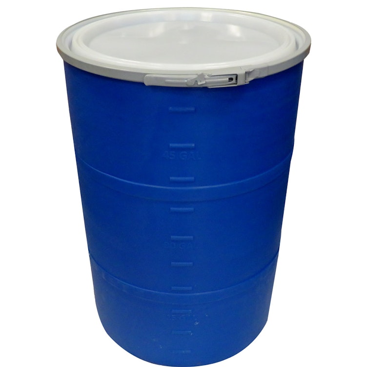 55 Gallon Blue Open Head Drum 25.625" Dia. with Band x 35" Hgt.