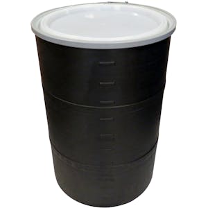 55 Gallon Black Open Head Drum 25.625" Dia. with Band x 35" Hgt.