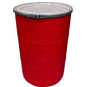 55 Gallon Red Open Head Drum 25.625" Dia. with Band x 35" Hgt.