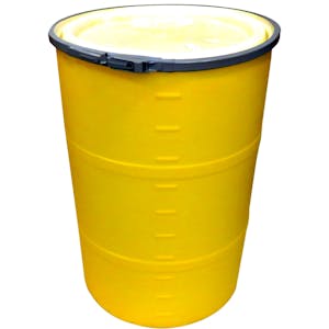 55 Gallon Yellow Open Head Drum 25.625" Dia. with Band x 35" Hgt.