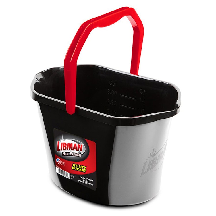 3-1/2 Gallon Black Oval Utility Bucket with Red Handle