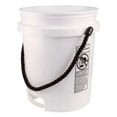 5 Gallon White HDPE Round Built-in Bottom Handle Bucket with Rope Handle (Lid Sold Separately)