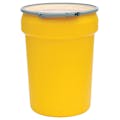 30 Gallon Yellow Open Head Poly Drum with Metal Lever-Lock Ring