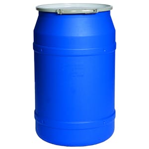 55 Gallon Blue Straight-Sided Open Head Poly Drum with Plain Lid & Metal Lever-Lock Ring