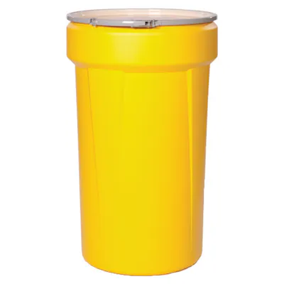 55 Gallon Yellow Open Head Poly Drum with Metal Lever-Lock Ring