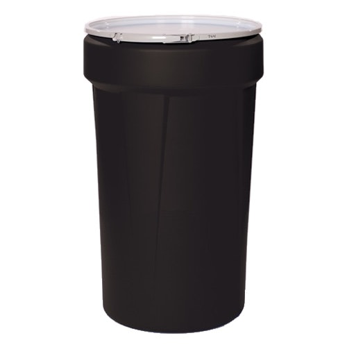 55 Gallon Black Open Head Poly Drum with Metal Lever-Lock Ring