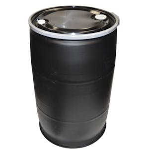 55 Gallon Open Top Black Poly Drum with Sidelever Lockband & Lid