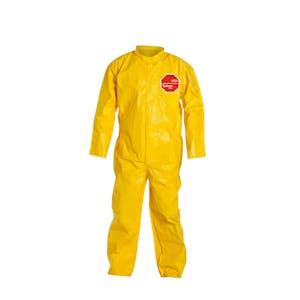 DuPont™ Tychem® 2000 Large Yellow Coveralls with Collar & Open Wrists/Ankles