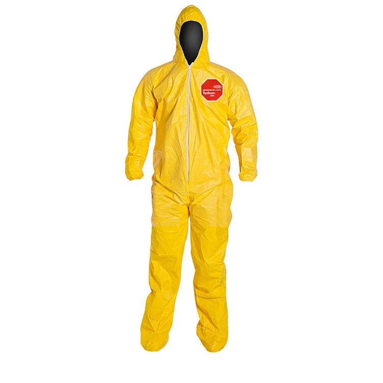 DuPont™ Tychem® 2000 2X-Large Yellow Coveralls with Attached Hoods/Socks & Elastic Wrists/Face
