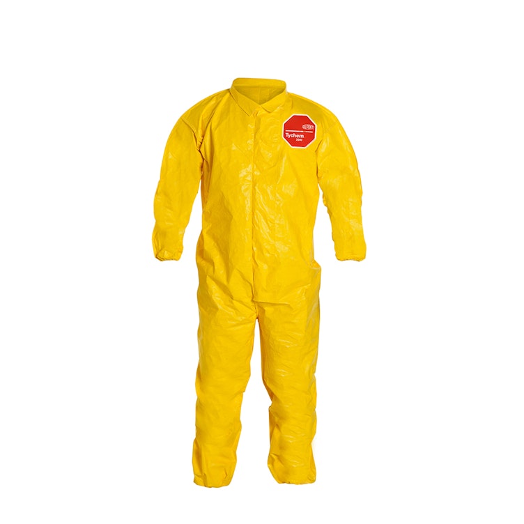 DuPont™ Tychem® 2000 Large Yellow Bound Coveralls with Collar, Storm Flap & Elastic Wrists/Ankles