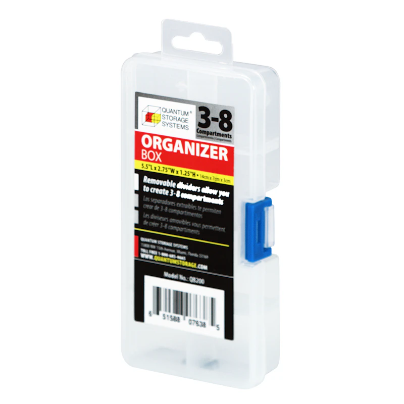 3-8 Compartment Clear Storage Box with Blue Latch